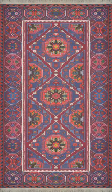 Ковёр Сумах 3058 — синий и красный, с медальоном