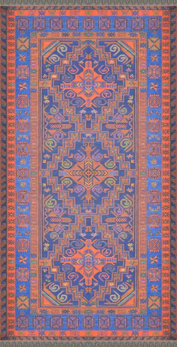 Ковёр Сумах 3059 — оранжевый и синий, геометрический рисунок