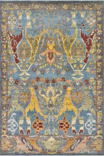 Ковёр Bidjar 3098 — синий и золотистый, с медальоном