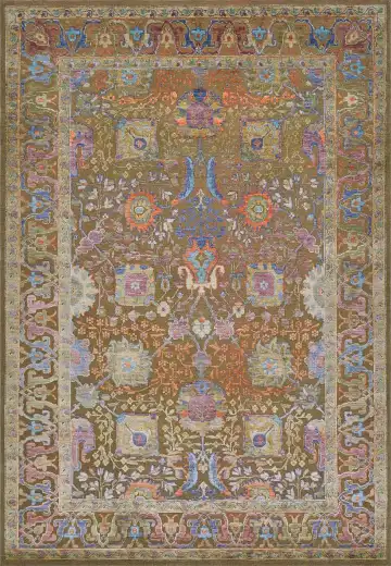 Ковёр Nishat 3103 — бежевый и синий, растительный рисунок