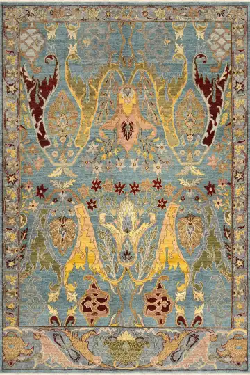 Ковёр Bidjar 3120 — синий и золотистый, с медальоном