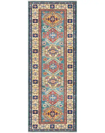 Ковёр Казах 3168 — голубой и красный, с медальоном