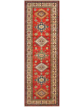 Ковёр Казах 3171 — красный и кремовый, геометрический рисунок