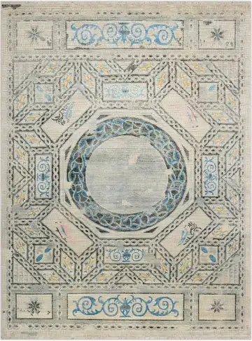 Ковёр Mosaic 3254 — кремовый и голубой, с медальоном