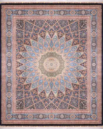 Ковёр Gombad 3336 — синий и голубой, с медальоном