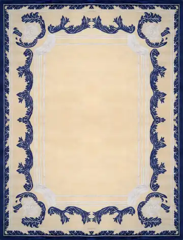 Ковёр Baroque Frame 3407 — кремовый и синий, однотонный