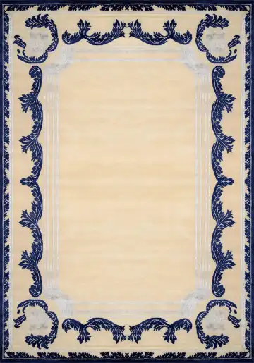 Ковёр Baroque Frame 3416 — кремовый и синий, однотонный