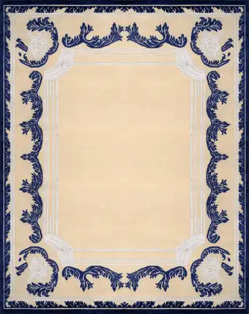 Ковёр Baroque Frame 3431 — кремовый и синий, однотонный