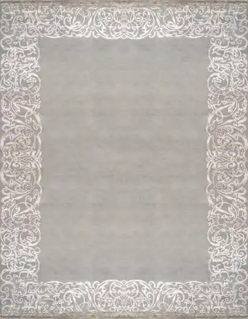 Ковёр Rococo Frame 3450 — серый и белый, однотонный
