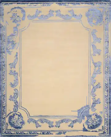 Ковёр Baroque Frame 3454 — кремовый и синий, однотонный