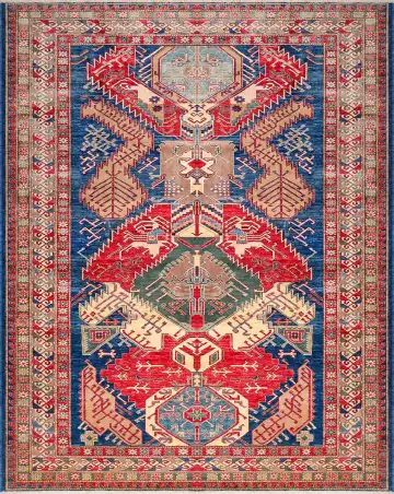 Ковёр Казах 3503 — красный и синий, геометрический рисунок