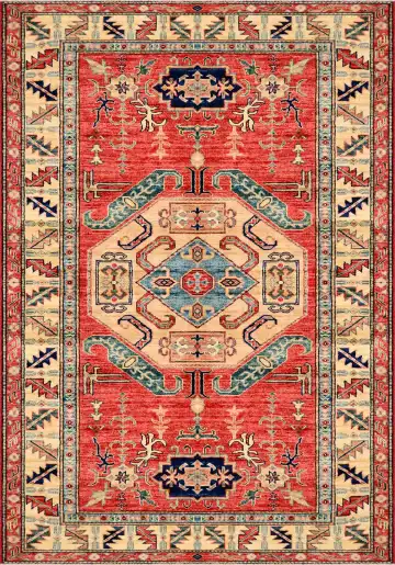 Ковёр Казах 3505 — красный и синий, с медальоном