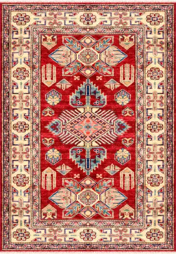 Ковёр Казах 3506 — красный и синий, геометрический рисунок
