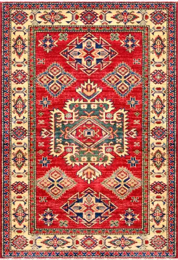 Ковёр Казах 3507 — красный и кремовый, геометрический рисунок