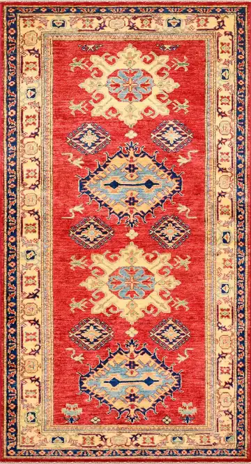 Ковёр Казах 3508 — красный и кремовый, с медальоном