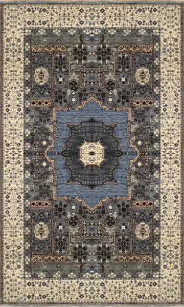 Ковёр Mamluk 3517 — бежевый и синий, с медальоном
