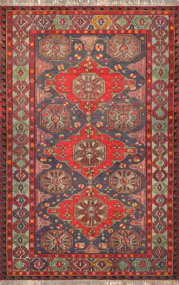 Ковёр Сумах 3551 — синий и красный, с медальоном