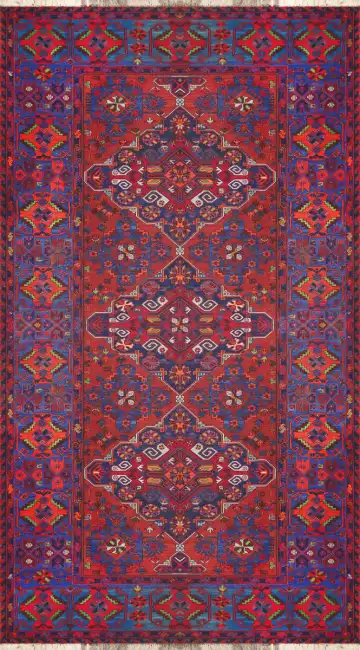 Ковёр Сумах 3552 — красный и синий, геометрический рисунок