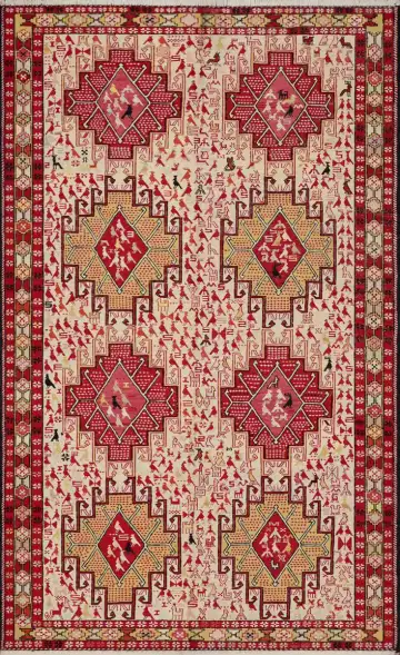 Ковёр Zili 3553 — кремовый и красный, с медальоном