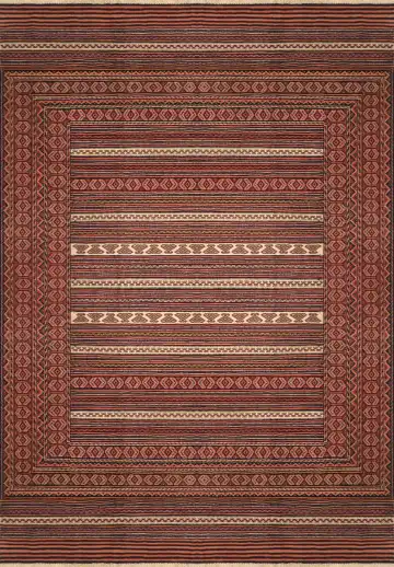 Ковёр Zinjan 3557 — коричневый и красный, в полоску