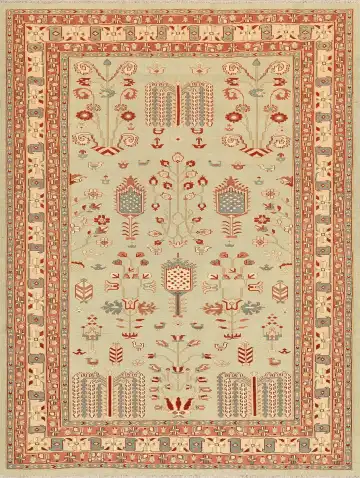 Ковёр Сумах 3560 — кремовый и красный, растительный рисунок