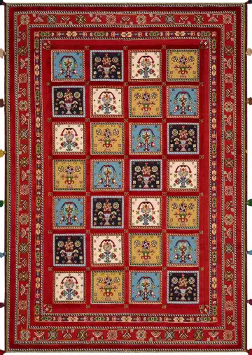 Ковёр Sirjan 3641 — красный и голубой, пэчворк