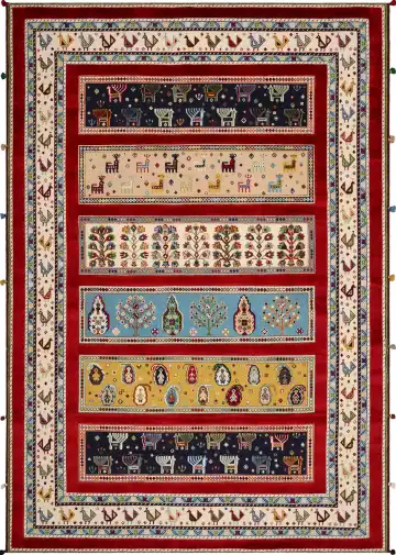 Ковёр Sirjan 3642 — красный и кремовый, сюжетный рисунок