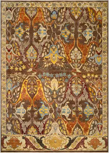 Ковёр Bidjar 3656 — коричневый и золотистый, с медальоном
