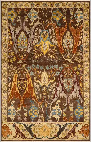 Ковёр Bidjar 3658 — коричневый и золотистый, с медальоном