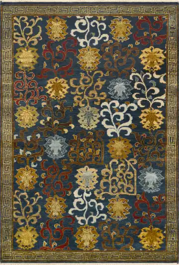 Ковёр Lotus 3677 — синий и золотистый, с медальоном