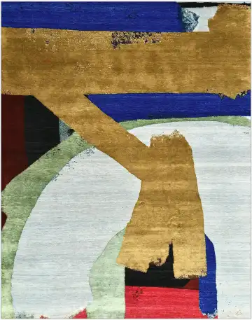 Индийский ковёр 3689 — синий и жёлтый, абстрактный рисунок