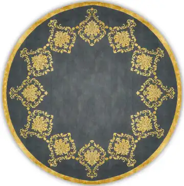Ковёр Damask 3716 — чёрный и золотистый, с медальоном
