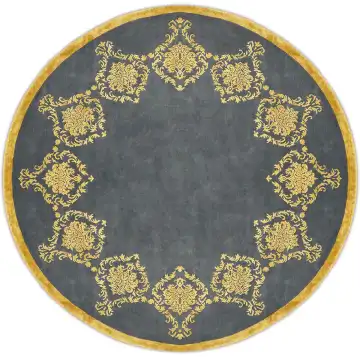 Ковёр Damask 3722 — чёрный и золотистый, с медальоном