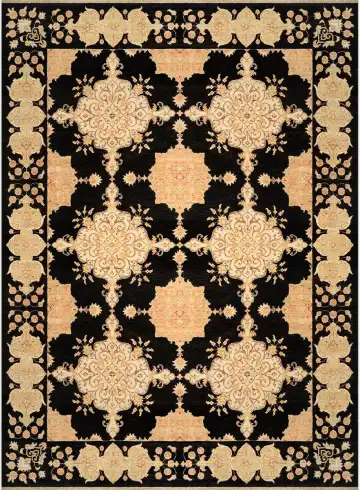 Ковёр Saltani 3784 — чёрный и кремовый, с медальоном