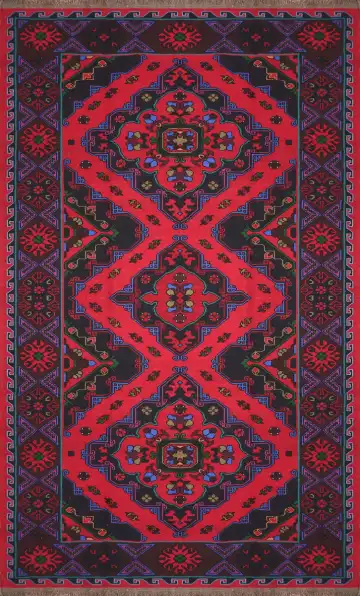 Ковёр Сумах 3789 — синий и красный, геометрический рисунок