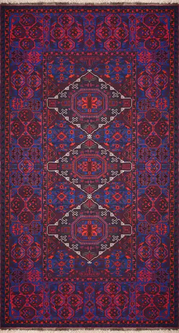 Ковёр Сумах 3790 — синий и красный, с медальоном