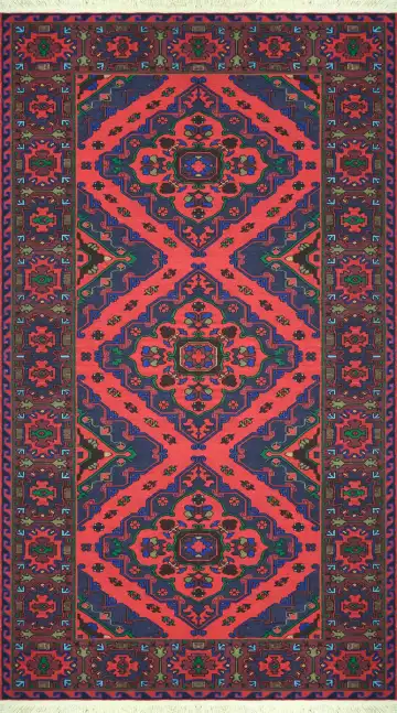 Ковёр Сумах 3799 — синий и красный, с медальоном