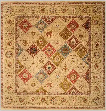 Индийский ковёр 3855 — бежевый и красный, пэчворк