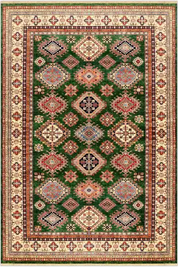 Ковёр Казах 3881 — зелёный и кремовый, с медальоном