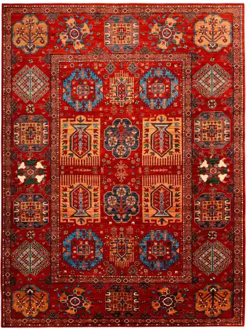 Ковёр Казах 3885 — красный и синий, геометрический рисунок