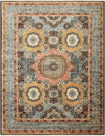 Ковёр Mamluk 3890 — голубой и жёлтый, с медальоном