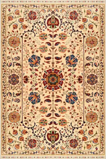 Ковёр Suzani 3901 — кремовый и синий, восточный орнамент
