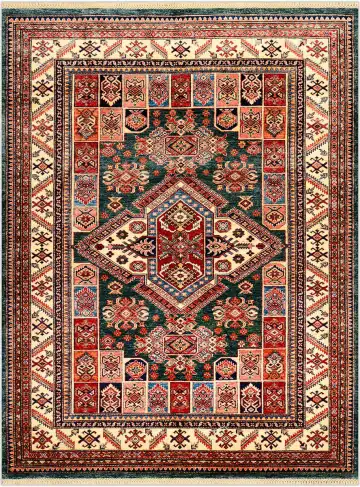 Ковёр Казах 3918 — красный и кремовый, геометрический рисунок