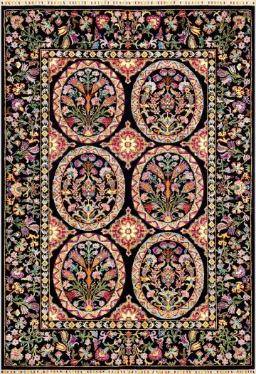 Ковёр Saltani 3925 — чёрный и розовый, с медальоном