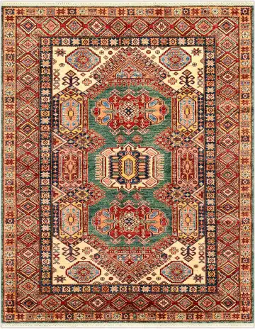Ковёр Казах 3926 — кремовый и красный, геометрический рисунок
