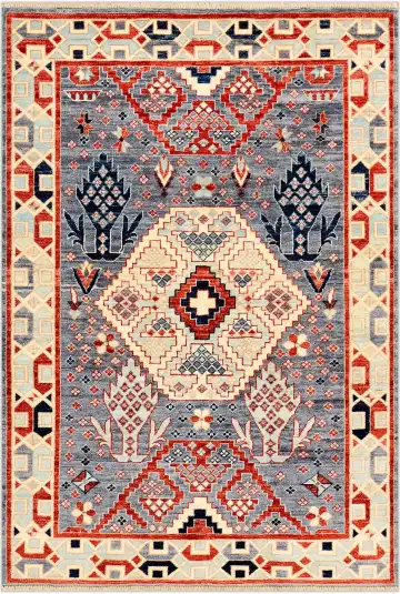 Ковёр Казах 3929 — голубой и кремовый, геометрический рисунок
