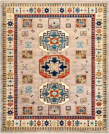 Ковёр Казах 3935 — кремовый и синий, с медальоном
