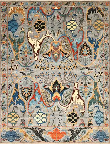 Ковёр Bidjar 4067 — кремовый и синий, сюжетный рисунок