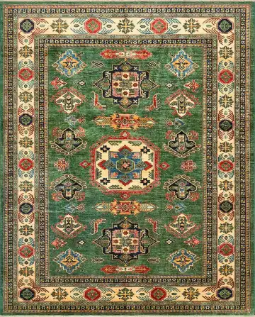 Ковёр Казах 4072 — зелёный и красный, с медальоном