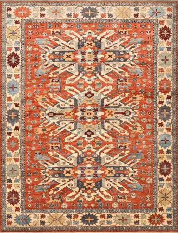 Ковёр Казах 4075 — красный и бежевый, геометрический рисунок